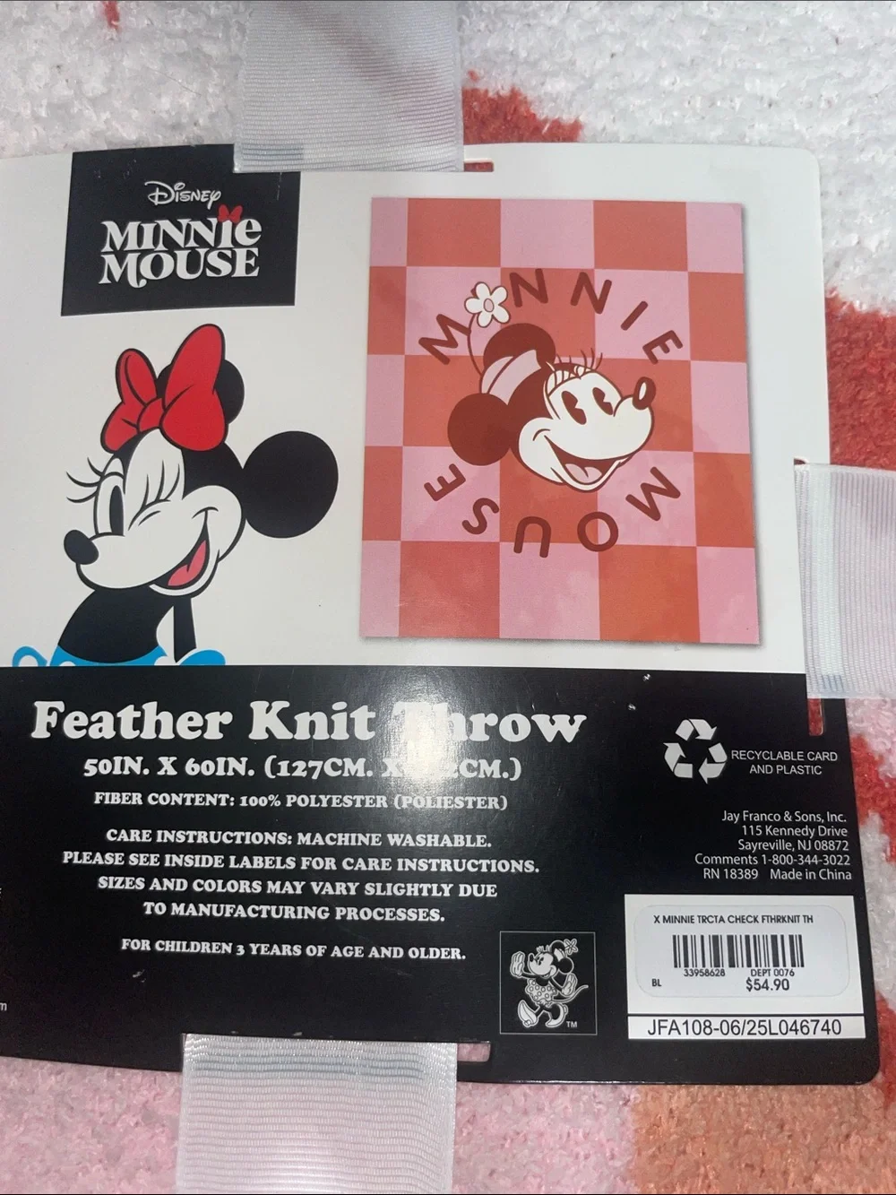 Disney Minnie Mouse Feather Knit Throw in White, Pink, Peach & Coral